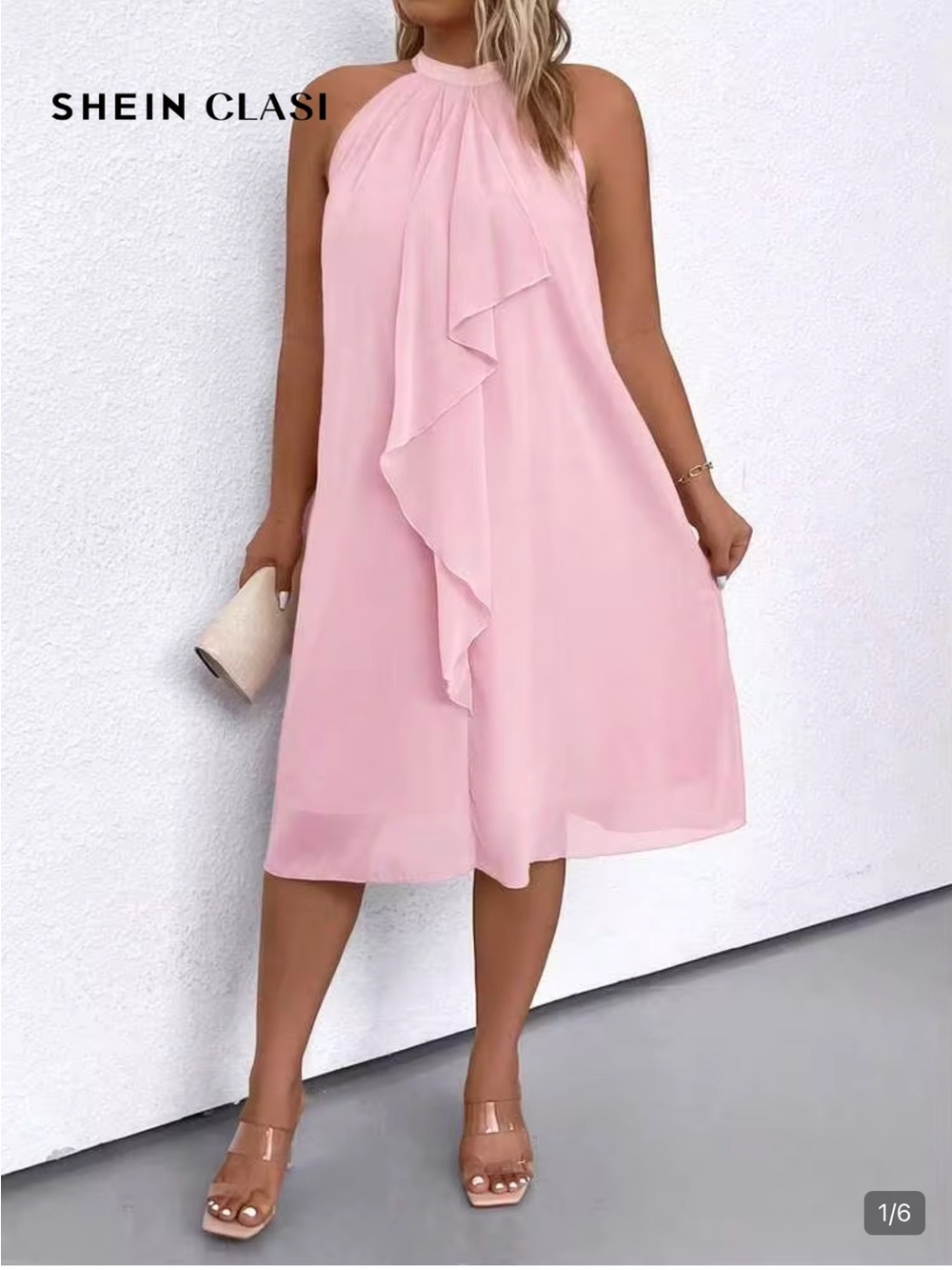 SHEIN Blush Pink Halter Ruffle Maxi Dress